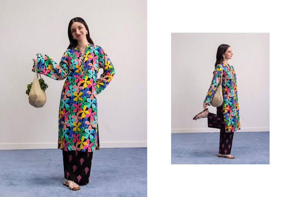 Uraan Multicolour Floral Lawn 2Pc – Black Print Trouser