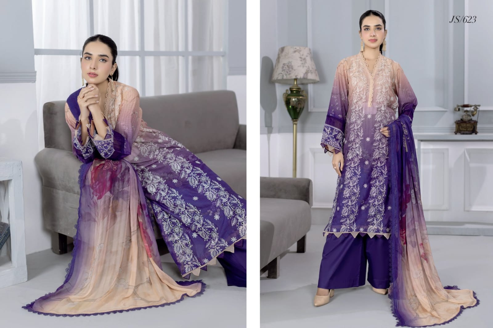 Panache Embroidered Lawn 3-Piece Suit with Printed Chiffon Dupatta