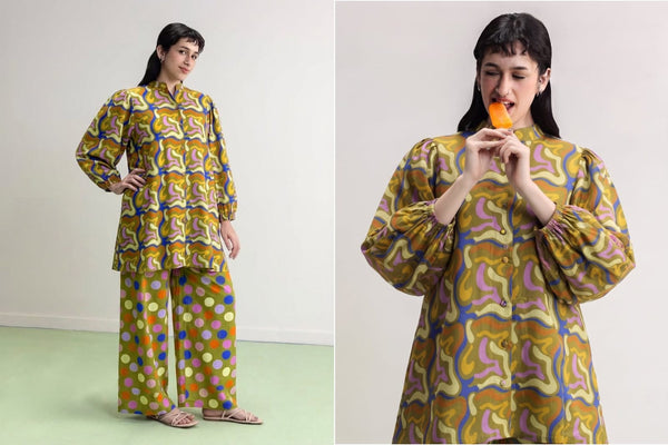 Uraan Olive Abstract Print Lawn 2Pc – Polka Dot Trouser