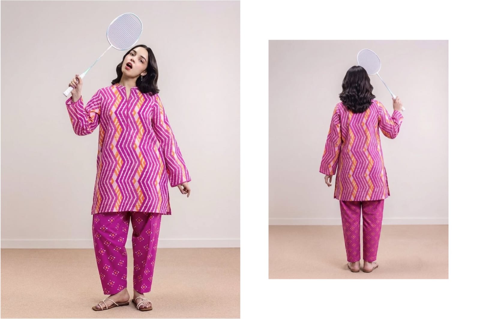 Uraan Pink Chevron Tunic Lawn 2Pc – Magenta Trouser