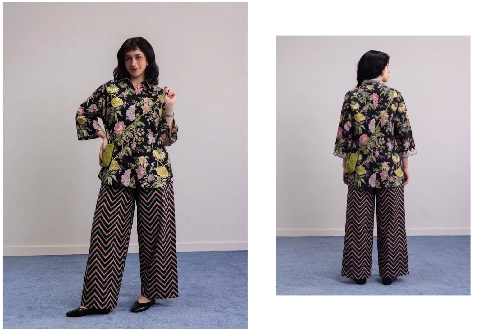 Uraan Black Floral Print Lawn 2Pc – Chevron Trouser